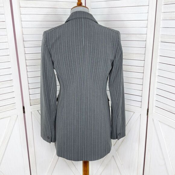 Vintage Moda International Pinstripe Long Blazer Jacket Grey Pink 4 - Picture 4 of 15